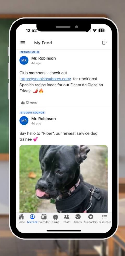 Students using mobile devices for school communication